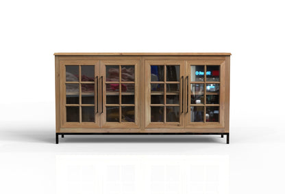 Atwell 77" 4 Door Glass Front Sideboard - Natural + Gray
