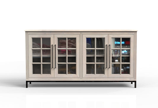 Atwell 77" 4 Door Glass Front Sideboard - White Wash