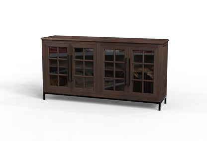 Atwell 77" 4 Door Glass Front Sideboard - Natural + Black