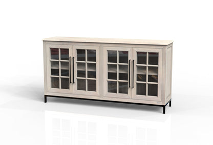 Atwell 77" 4 Door Glass Front Sideboard - New White Wash