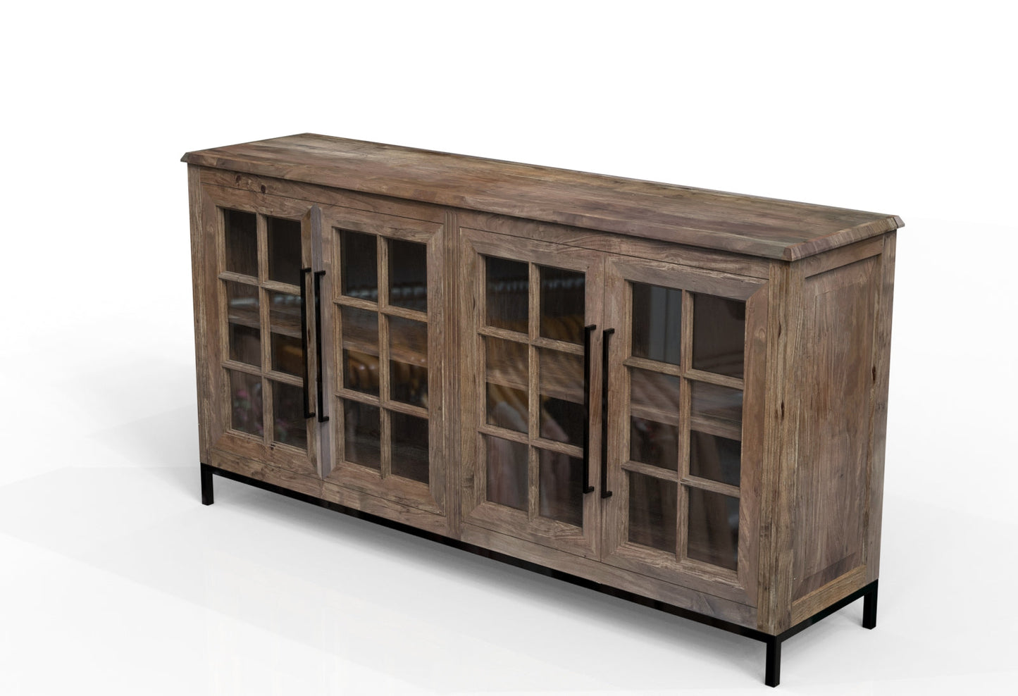 Atwell 77" 4 Door Glass Front Sideboard - Natural + Smoke