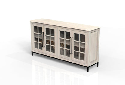 Atwell 77" 4 Door Glass Front Sideboard - New White Wash