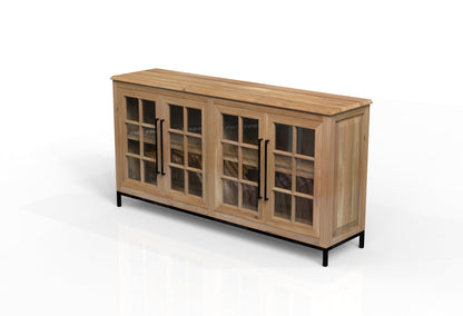 Atwell 77" 4 Door Glass Front Sideboard - Natural + Gray