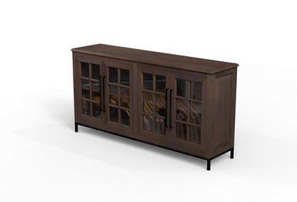 Atwell 77" 4 Door Glass Front Sideboard - Natural + Black