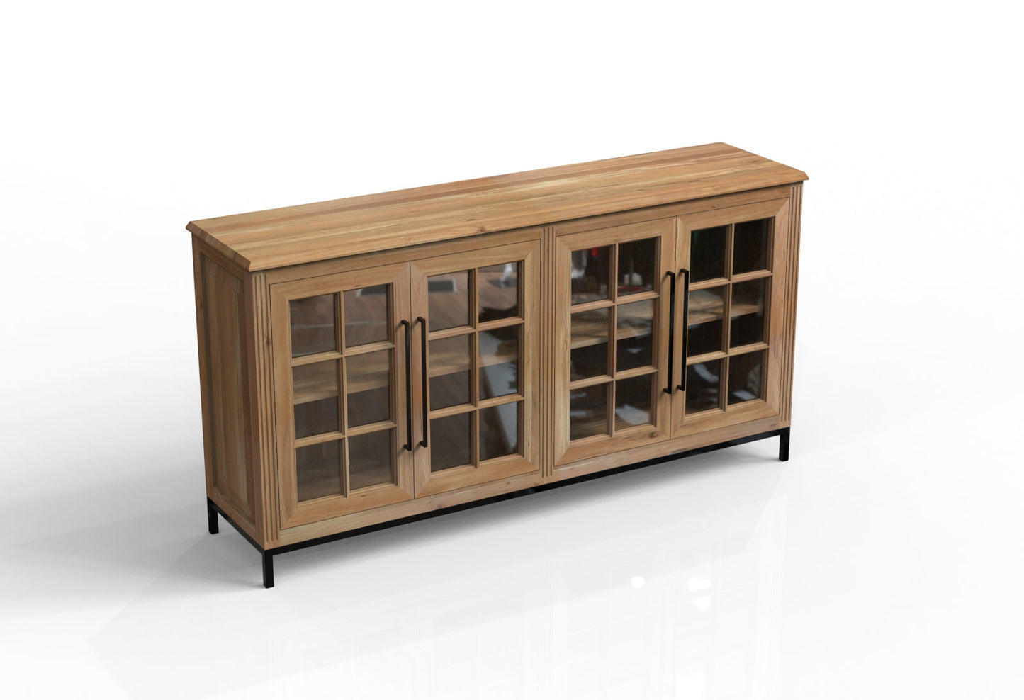 Atwell 77" 4 Door Glass Front Sideboard - Natural + Gray