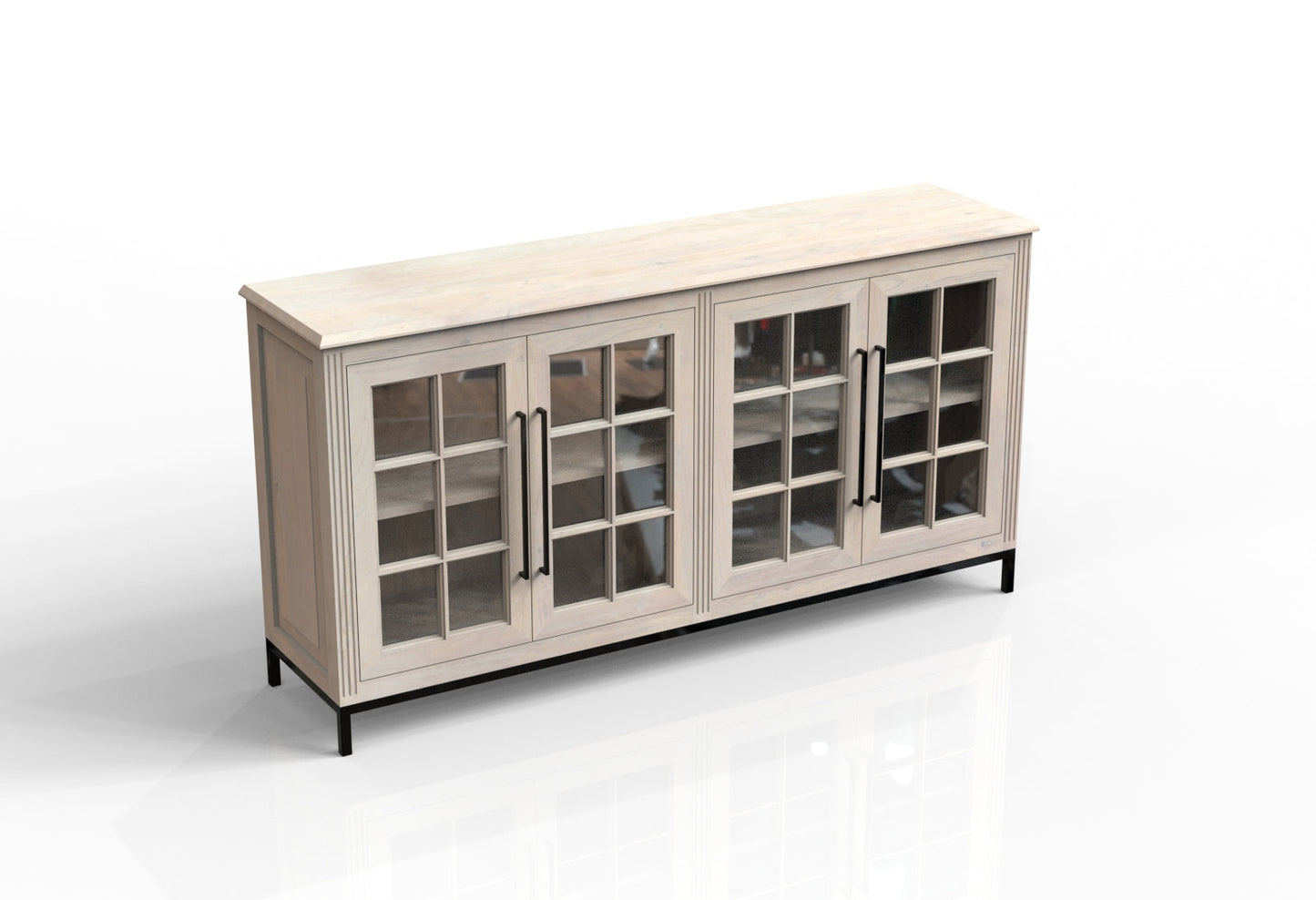 Atwell 77" 4 Door Glass Front Sideboard - New White Wash