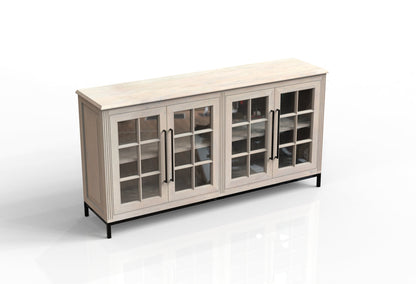 Atwell 77" 4 Door Glass Front Sideboard - New White Wash