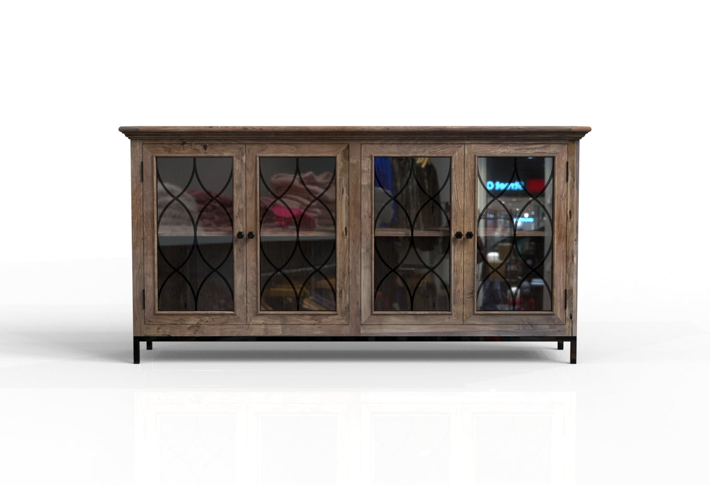 Eliza 82" 4 Door Glass Front Sideboard - Natural + Smoke