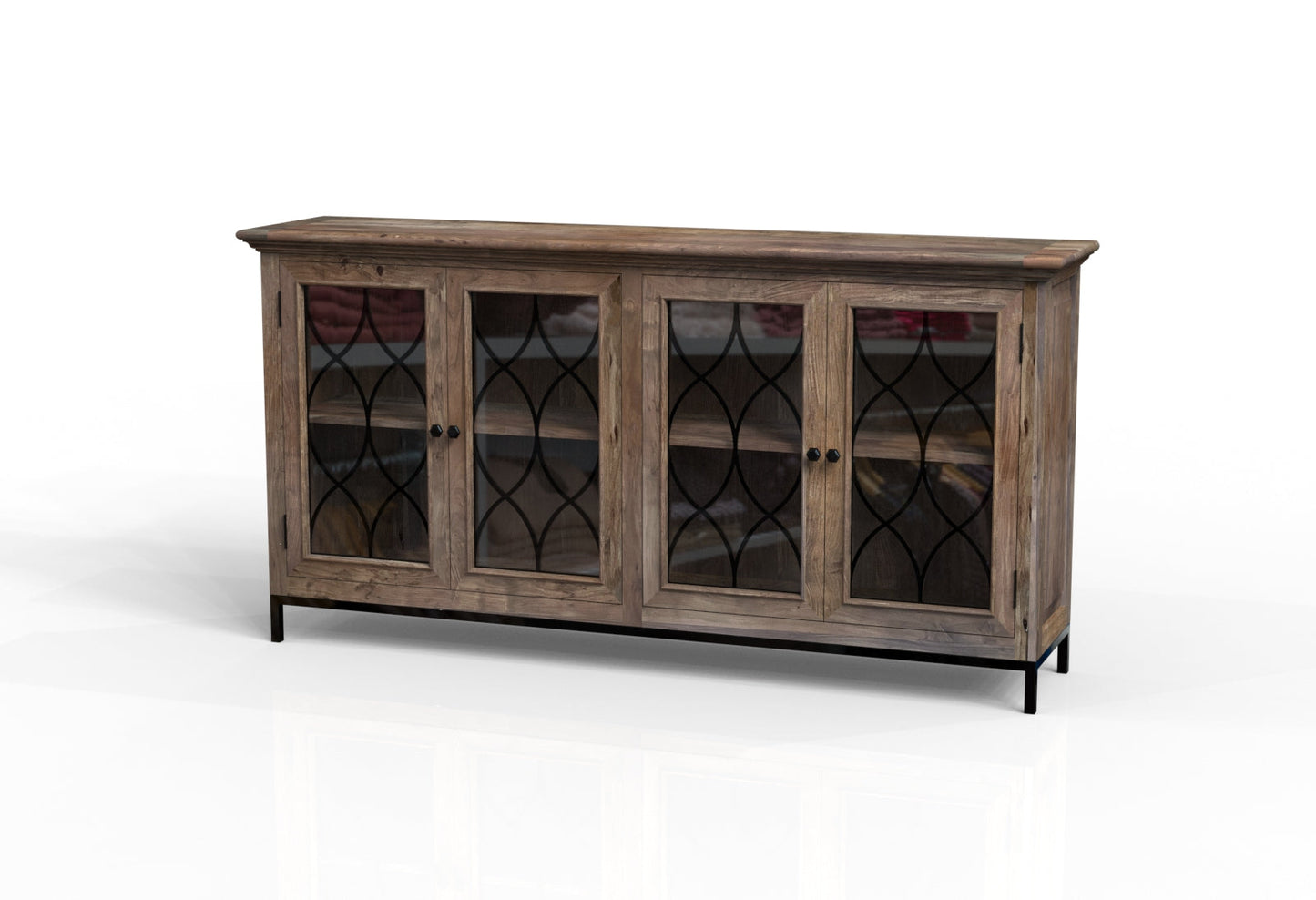 Eliza 82" 4 Door Glass Front Sideboard - Natural + Smoke