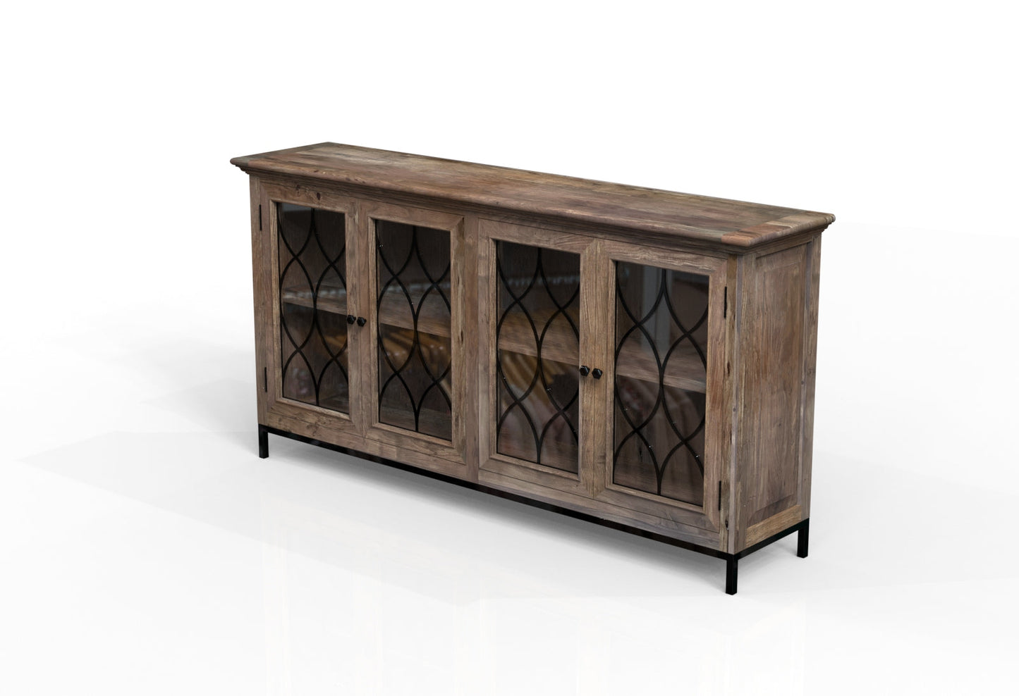 Eliza 82" 4 Door Glass Front Sideboard - Natural + Smoke