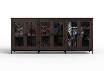 Randolph 100" 6 Door Glass Front Sideboard - Natural + Black