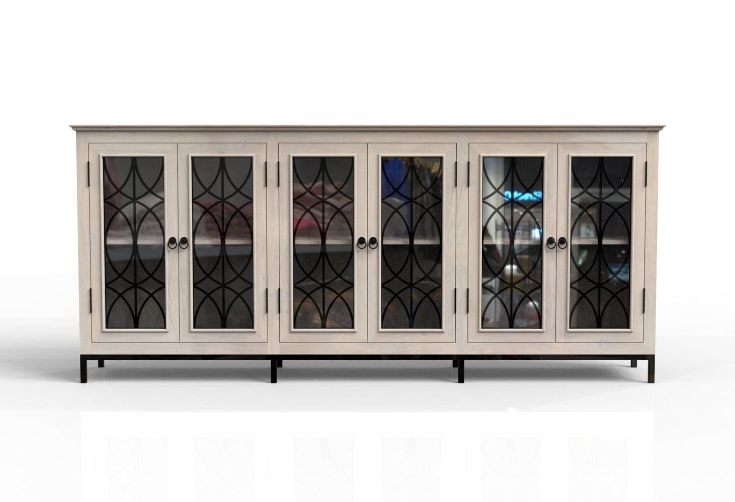 Randolph 100" 6 Door Glass Front Sideboard - New White Wash