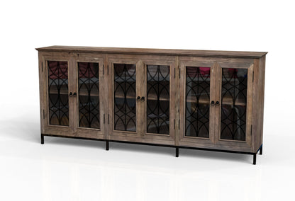 Randolph 100" 6 Door Glass Front Sideboard - Natural + Smoke