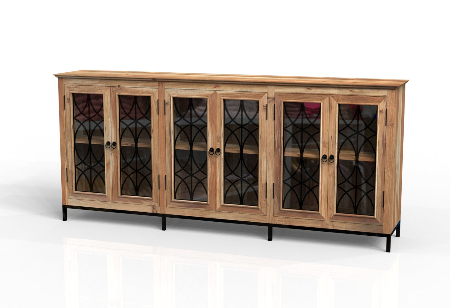 Randolph 100" 6 Door Glass Front Sideboard - Natural