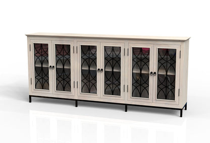 Randolph 100" 6 Door Glass Front Sideboard - New White Wash