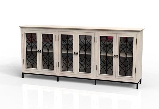 Randolph 100" 6 Door Glass Front Sideboard - New White Wash
