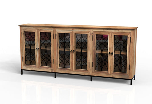 Randolph 100" 6 Door Glass Front Sideboard - Natural + Gray