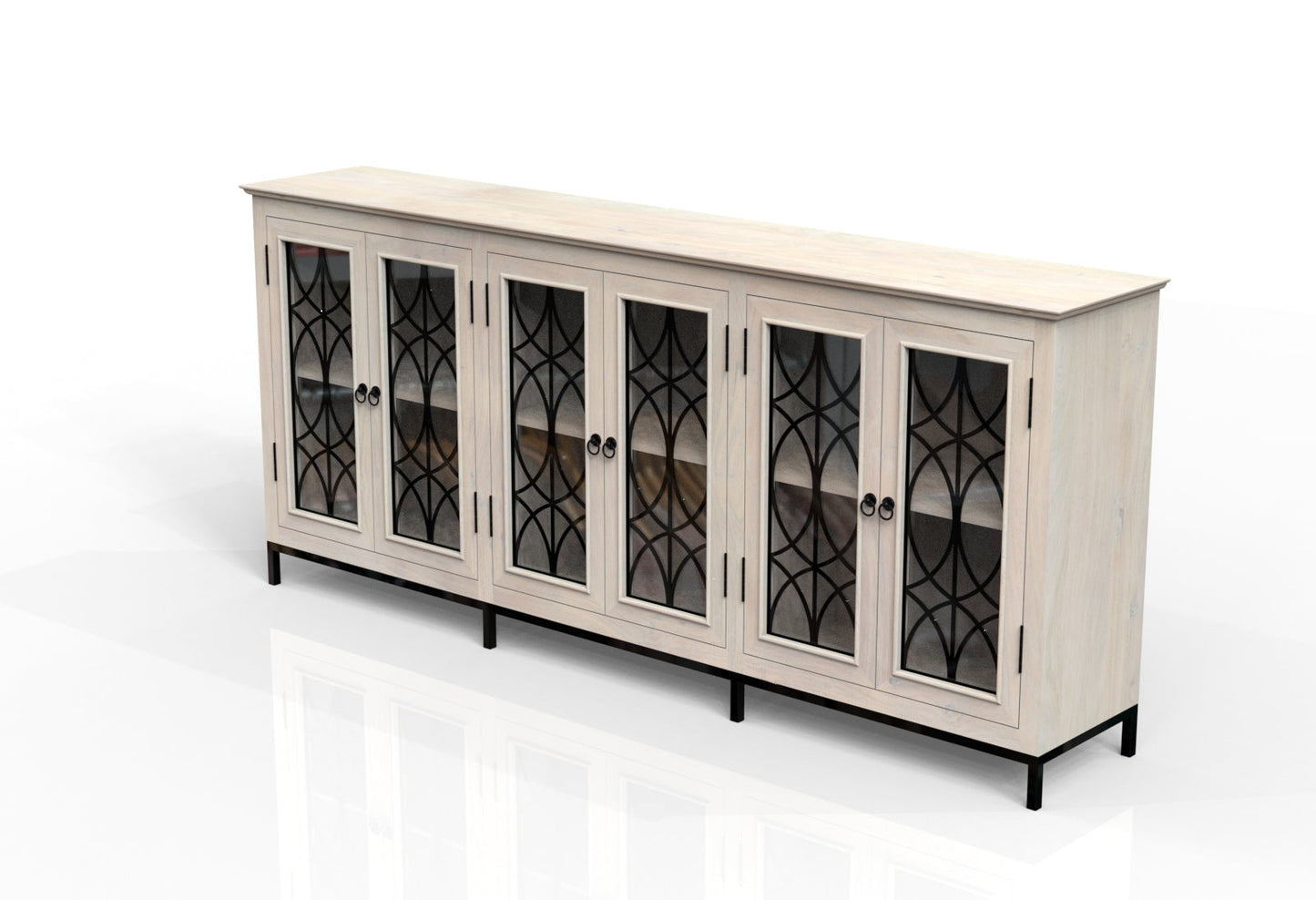 Randolph 100" 6 Door Glass Front Sideboard - New White Wash