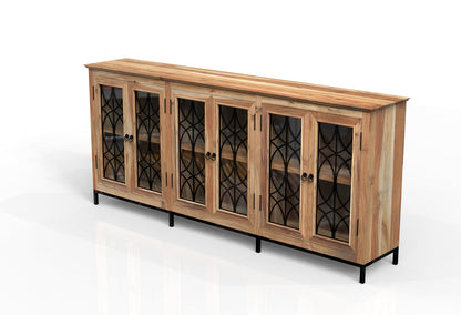 Randolph 100" 6 Door Glass Front Sideboard - Natural + Gray
