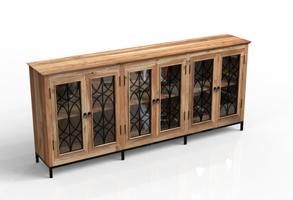Randolph 100" 6 Door Glass Front Sideboard - Natural + Gray