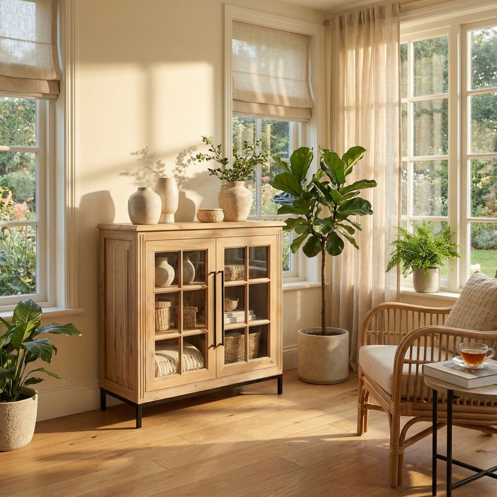 Atwell 40" 2 Door Glass Front Cabinet - New White Wash