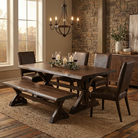 Bartholomew 72" Teak Live Edge Dining Table - Natural + Black