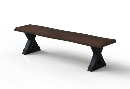 Malcolm Acacia 72″ Live Edge Dining Bench — Black