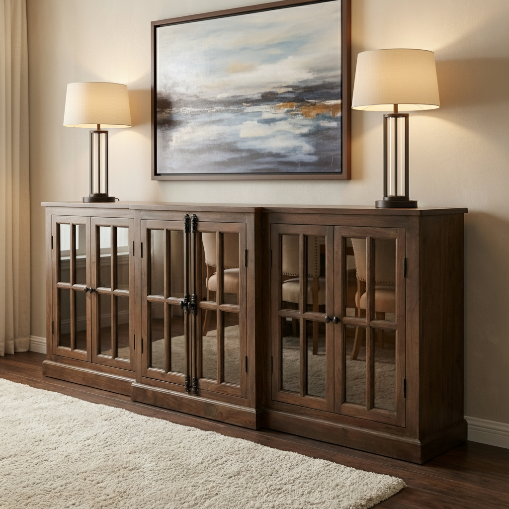 Billings 100" Breakfront 6 Door Sideboard - Natural + Smoke