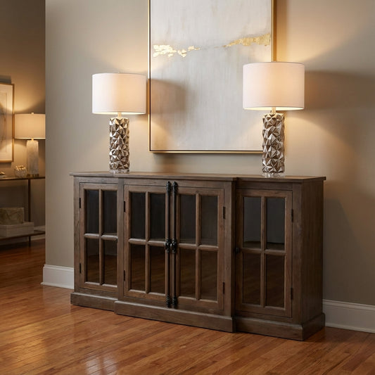 Billings 72" Acacia Breakfront 4 Door Sideboard - Natural + Smoke