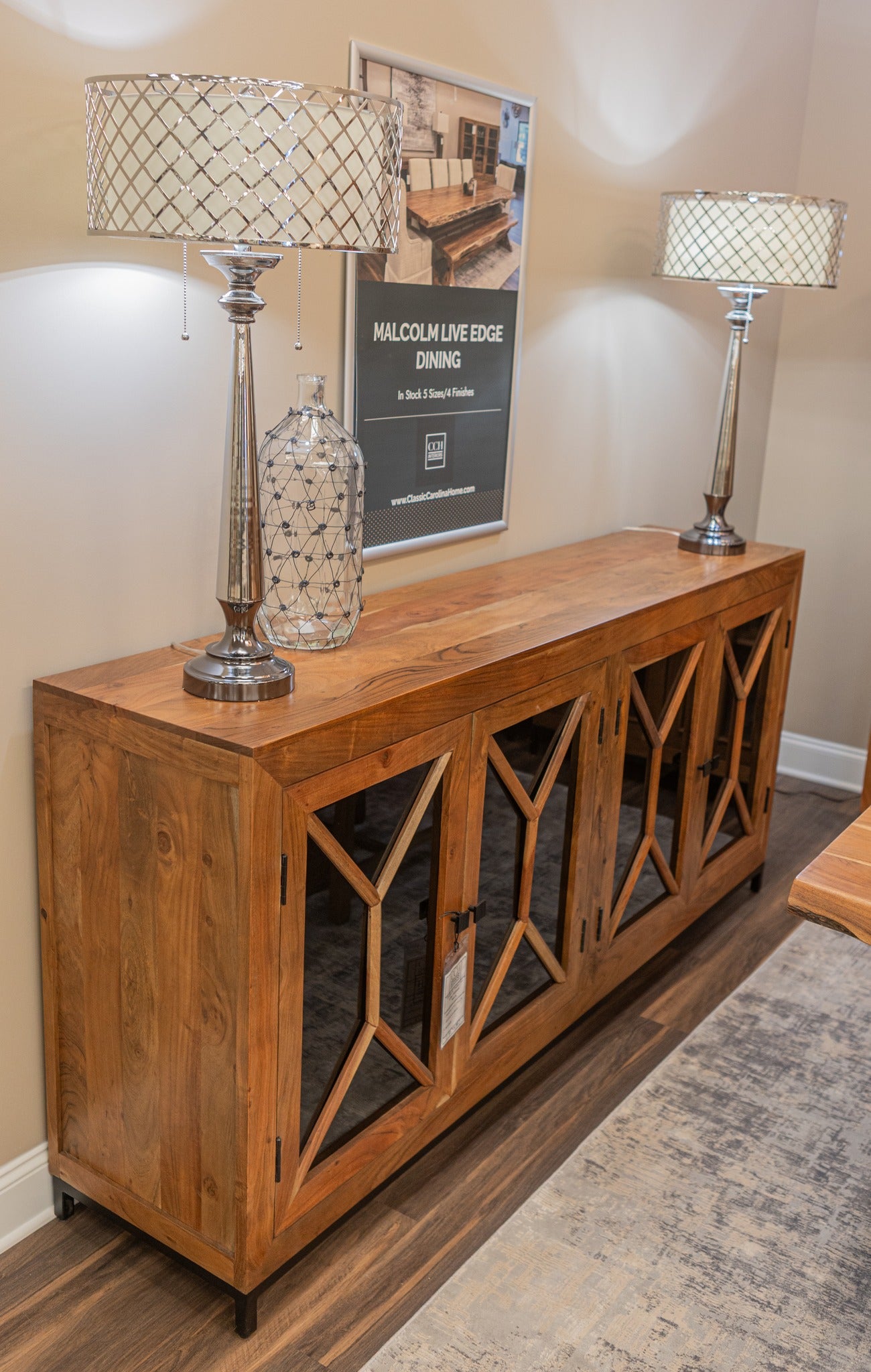 Candace 82" Smoked Glass 4 Door Sideboard - Natural