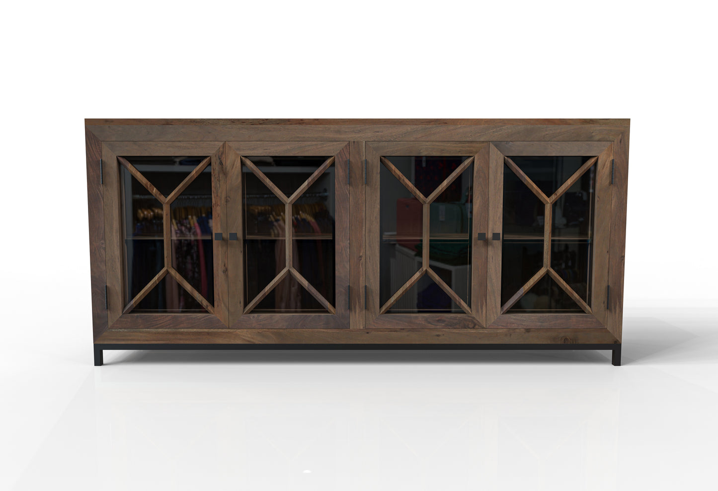 Candace 82" Smoked Glass 4 Door Sideboard - Natural + Smoke