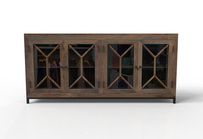 Candace 82" Smoked Glass 4 Door Sideboard - Natural + Smoke