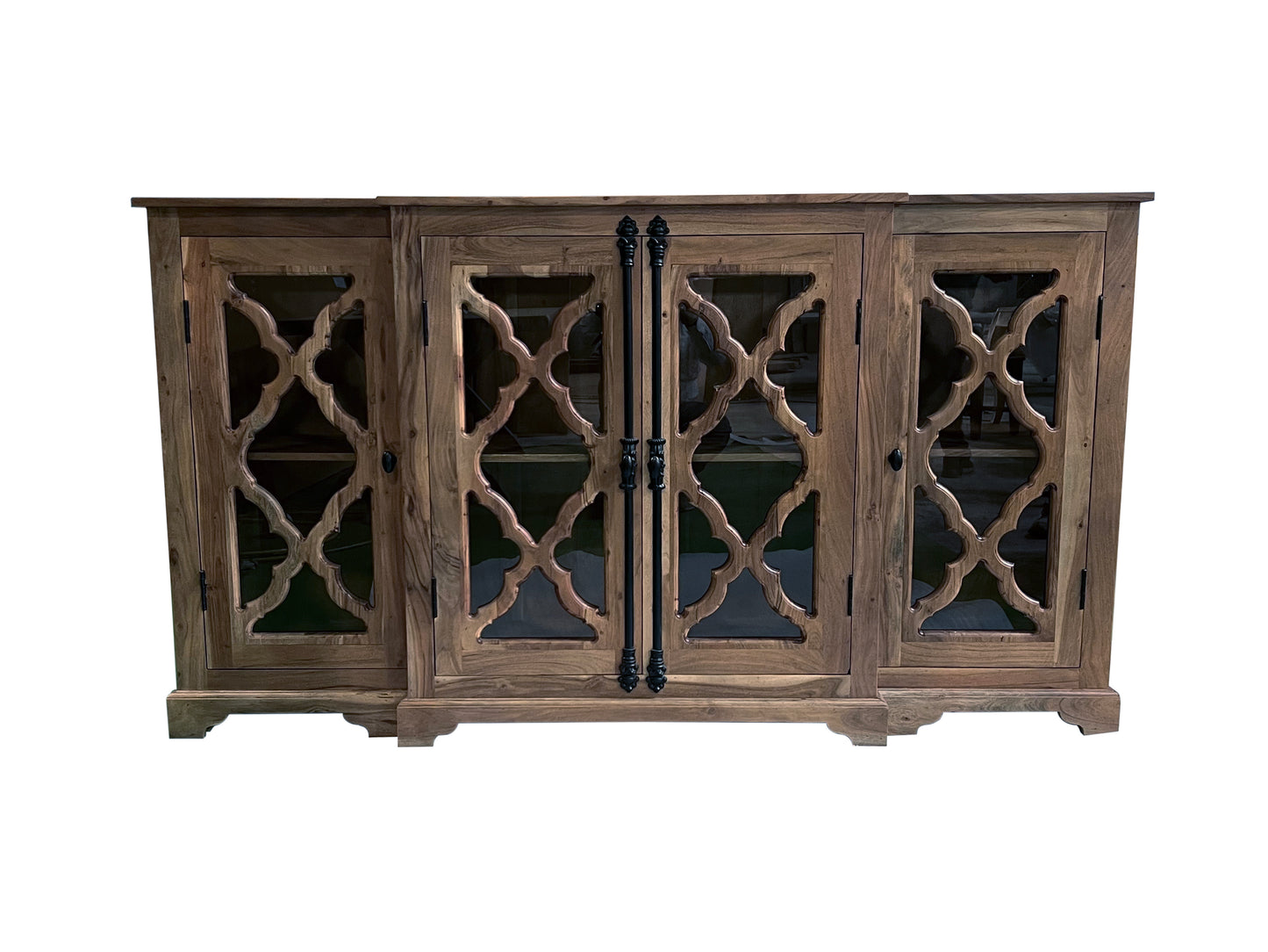 Charlene 72" Acacia 4 Door Breakfront Sideboard - Natural + Smoke