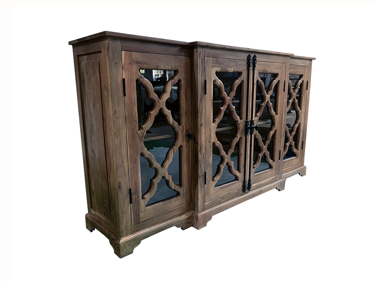 Charlene 72" Acacia 4 Door Breakfront Sideboard - Natural + Smoke