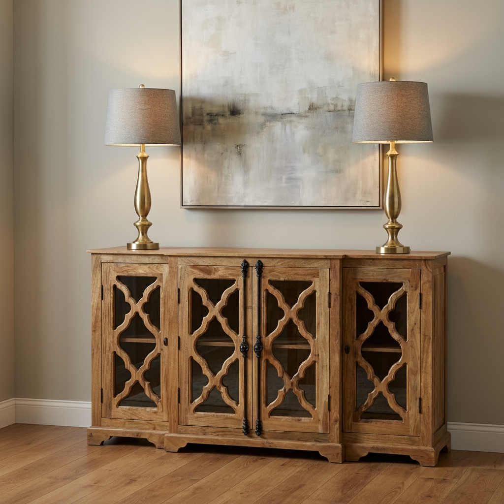 Charlene 72" Acacia 4 Door Breakfront Sideboard - Natural