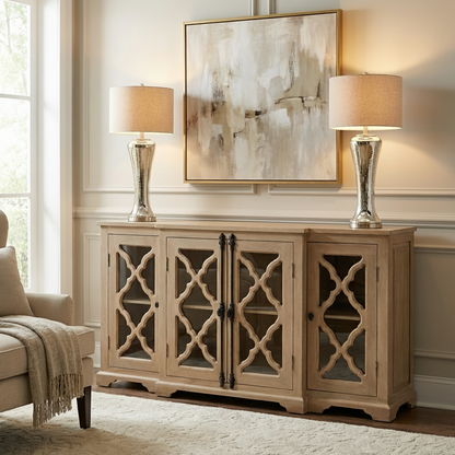 Charlene 72" Acacia 4 Door Breakfront Sideboard - New White Wash