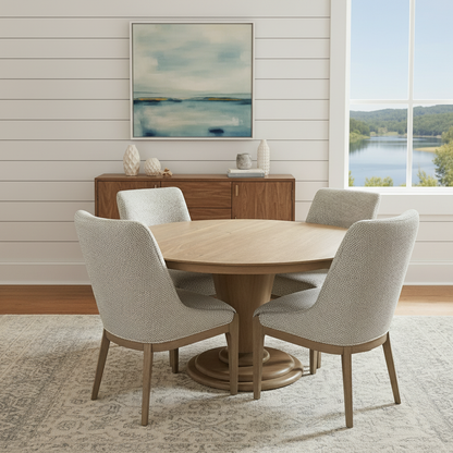 Clancy 53" Acacia Round Pedestal Dining Table - New White Wash