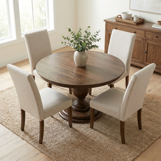 Clancy 53" Acacia Round Pedestal Dining Table - Natural + Smoke