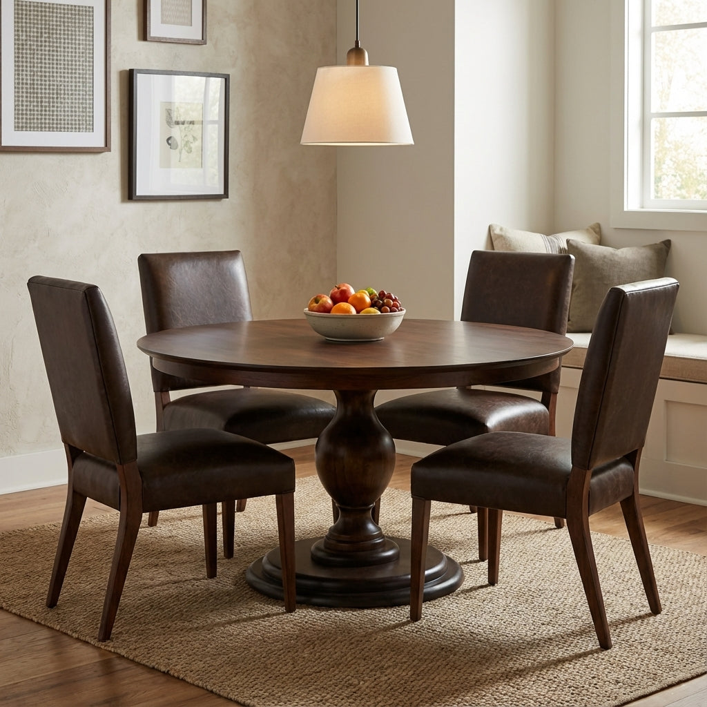 Clancy 60" Acacia Round Pedestal Dining Table - Natural + Black