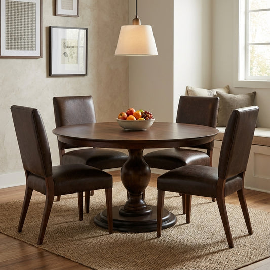Clancy 60" Acacia Round Pedestal Dining Table - Natural + Black
