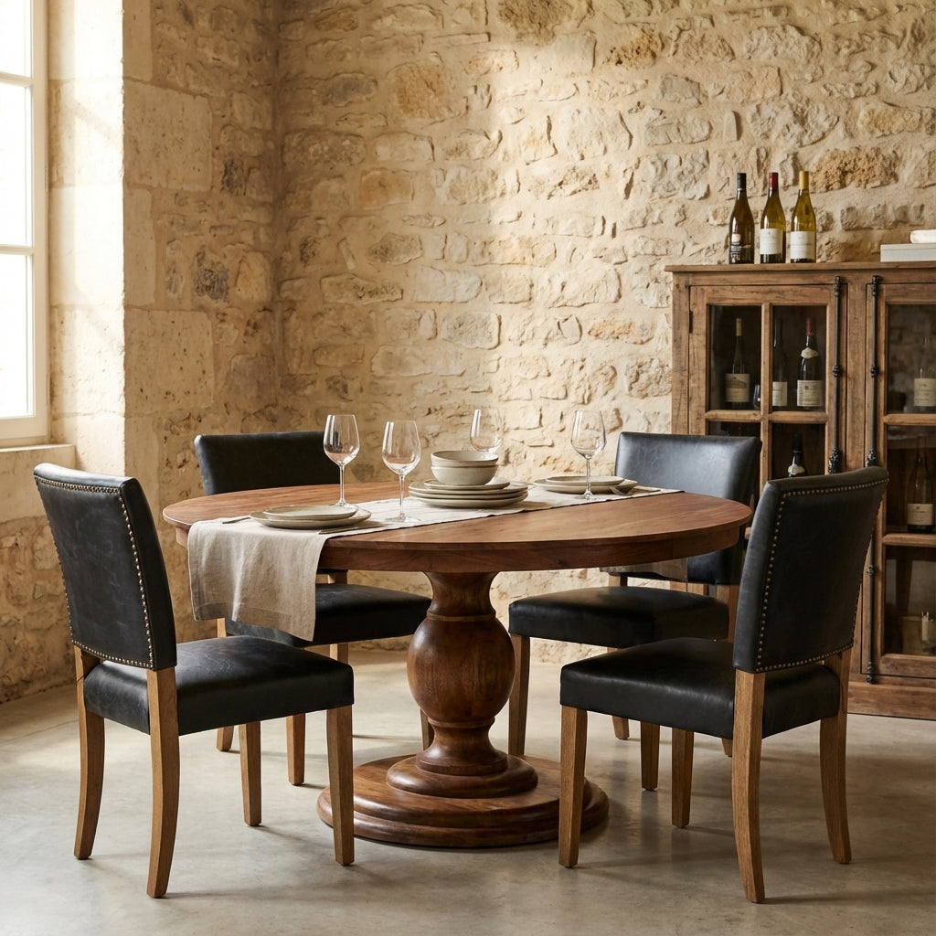 Clancy 60" Acacia Round Pedestal Dining Table - Natural + Gray