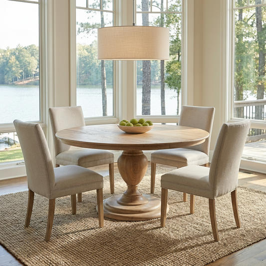 Clancy 60" Acacia Round Pedestal Dining Table - New White Wash