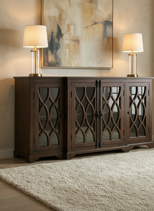 Clarissa 72" Acacia 4 Door Breakfront Sideboard - Natural + Black