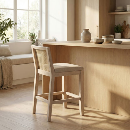 Malcolm Acacia Ladderback Counter Stool - New White Wash