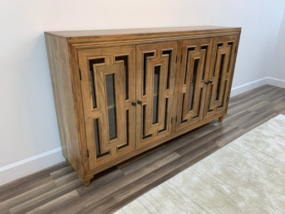 Dominic 71" Acacia 4 Door Glass Front Sideboard - Natural + Gray