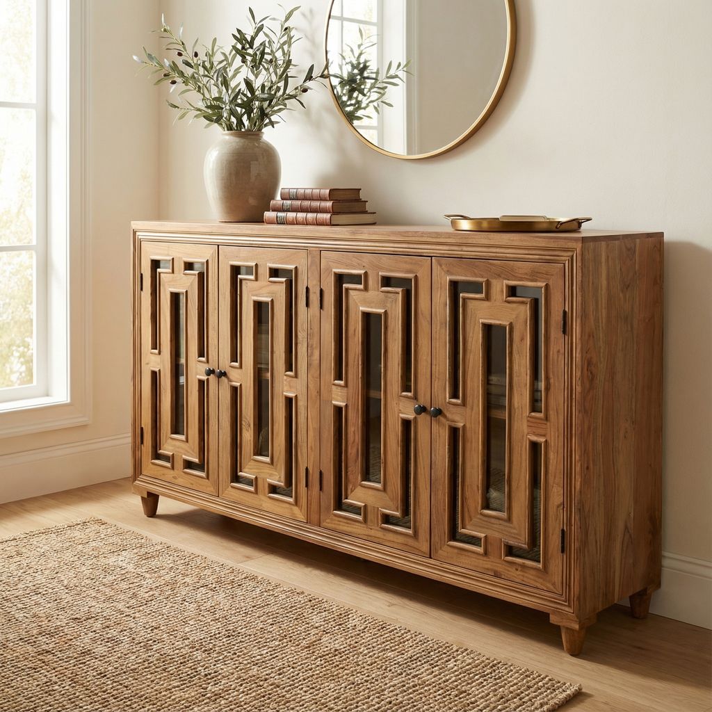 Dominic 71" Acacia 4 Door Glass Front Sideboard - Natural + Gray