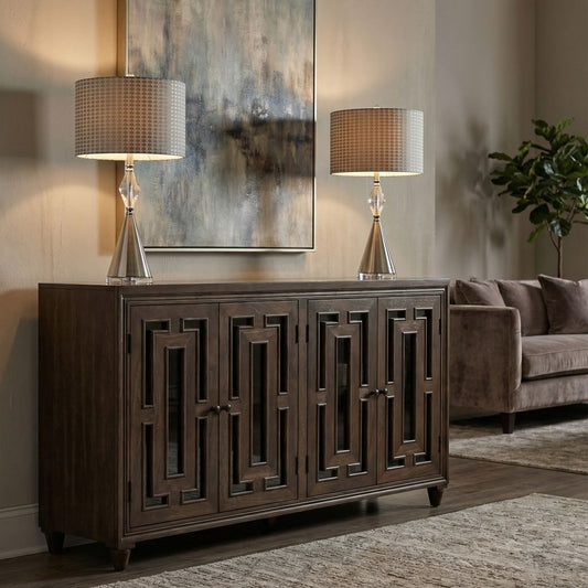 Dominic 71" Acacia 4 Door Glass Front Sideboard - Natural + Smoke