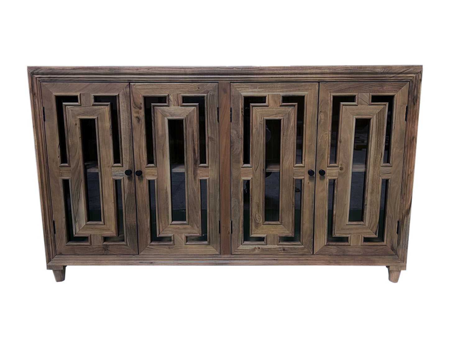 Dominic 71" Acacia 4 Door Glass Front Sideboard - Natural + Smoke