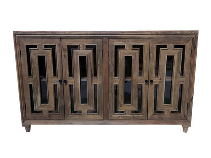 Dominic 71" Acacia 4 Door Glass Front Sideboard - Natural + Smoke