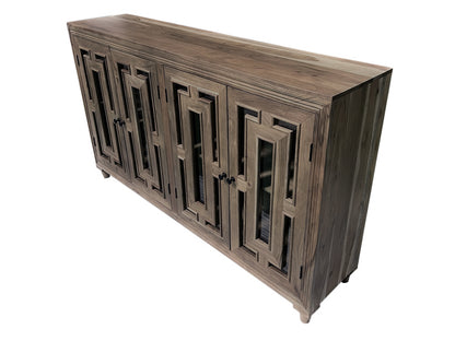 Dominic 71" Acacia 4 Door Glass Front Sideboard - Natural + Smoke